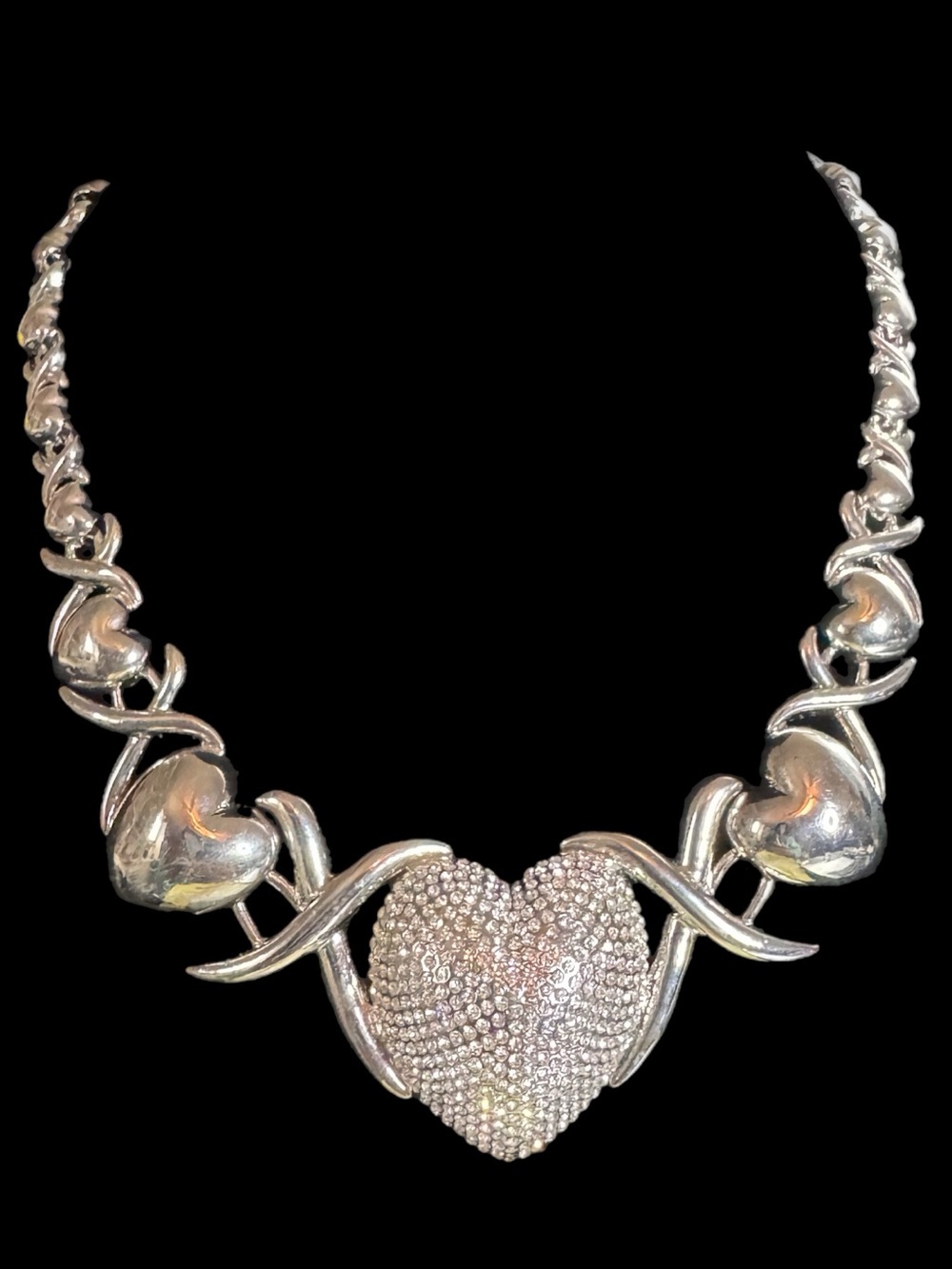 Silver XO Hugs and Kisses Heart Link Necklace